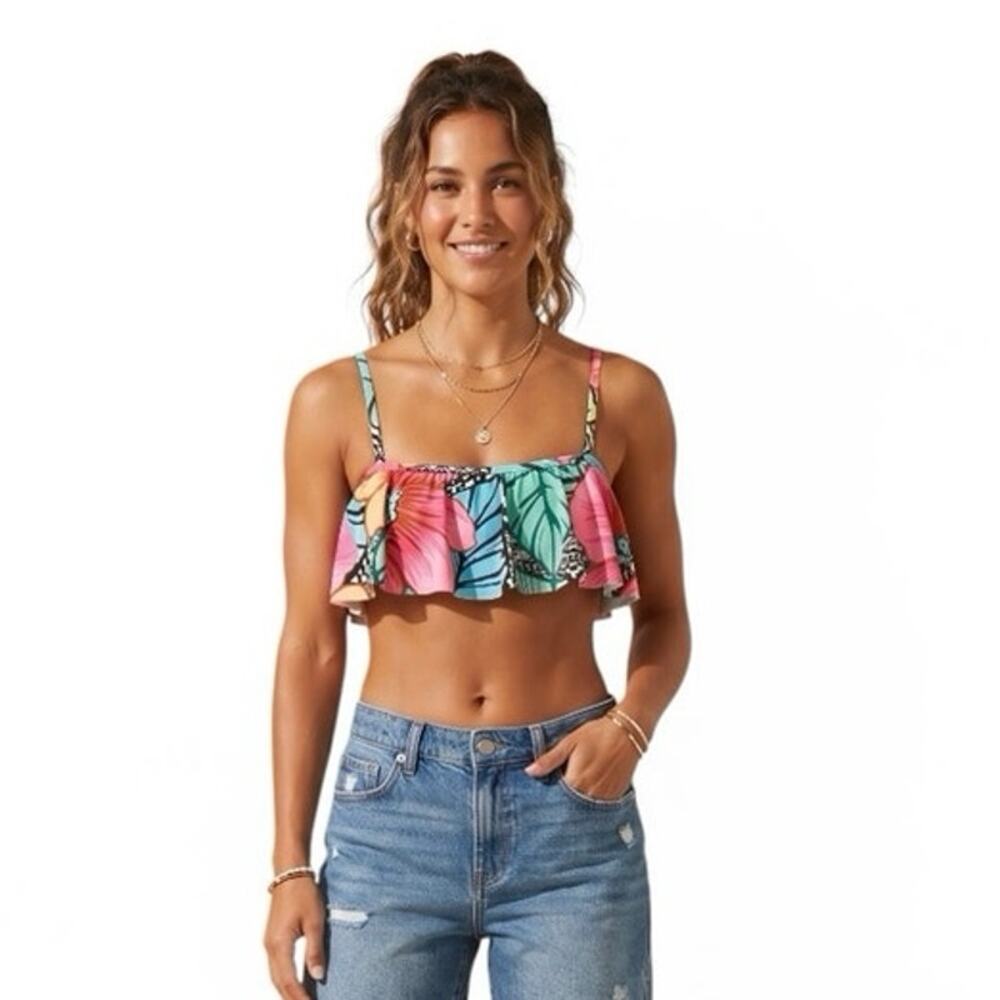 Clean Water Floral Flounce Off the Shoulder Bikini Top Swimwear Medium #1672